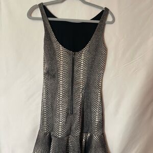Ladakh Black and White Snake-Print Mini Dress with Front Zip
